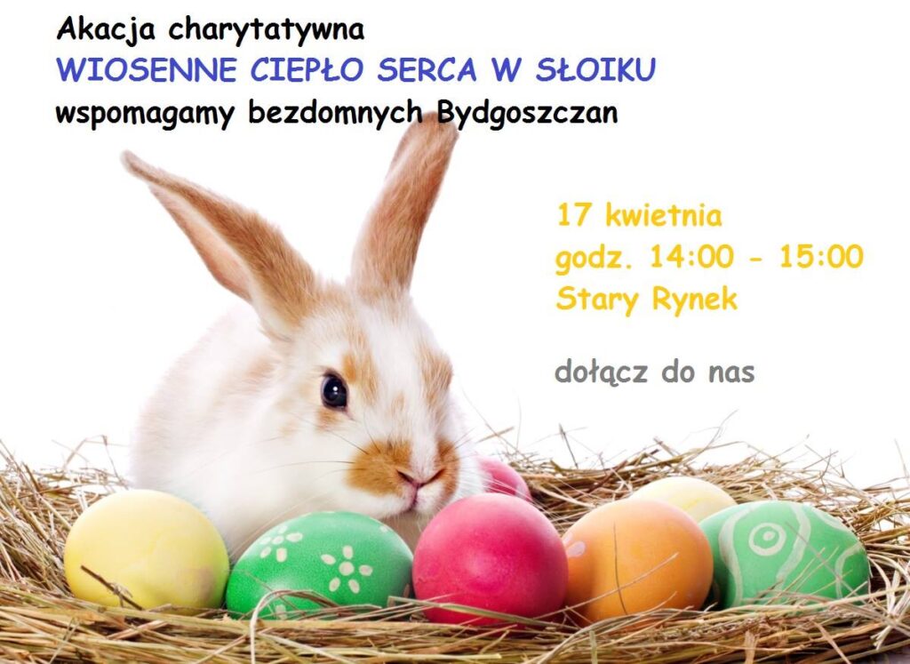 koszyk wielkanocny z zającem i pisankami jako okładka akcji "Wiosenne Ciepło serca w słoiku" kwiecień 2017