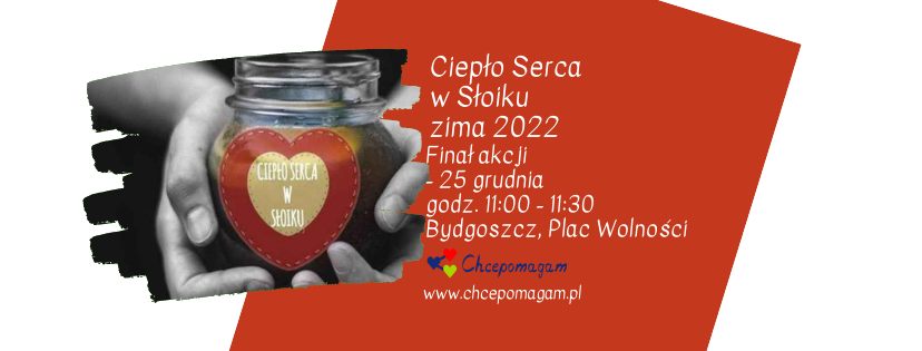 dłonie trzymające słoik z logo akcji "Ciepło serca w słoiku" edycja grudzień 2022